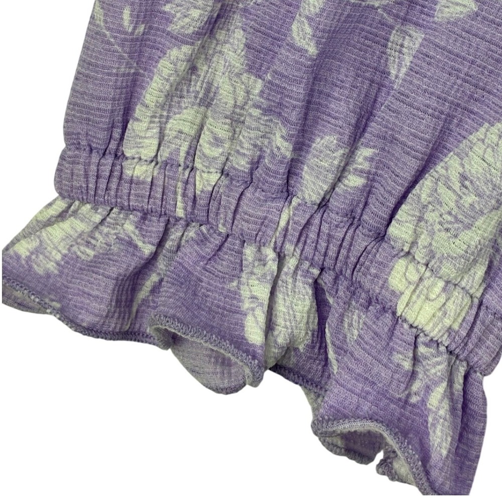 Lavender Floral Smocked Peasant Blouse Boho Cottagecore Ruffle Top L - Picture 4 of 7